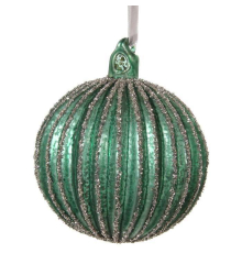 Ялинкова прикраса ShiShi | Куля зелена з блискітками - 8 см
