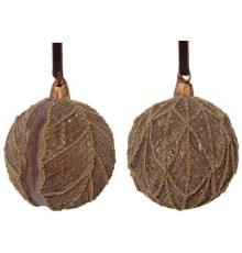 Ялинкова прикраса ShiShi | Куля з листям коричнева - 8 см