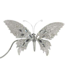 Ялинкова прикраса Goodwill | Метелик сріблястий на кліпсі - 19 см