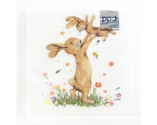 Серветки великодні з зайчиками паперові PPD | 33 x 33 см